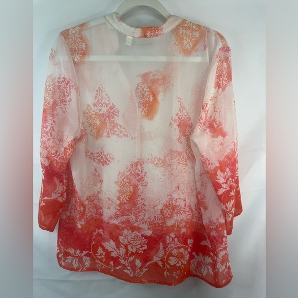 Chicos red and white sheer blouse, so genuine and lovely! - Picture 3 of 4